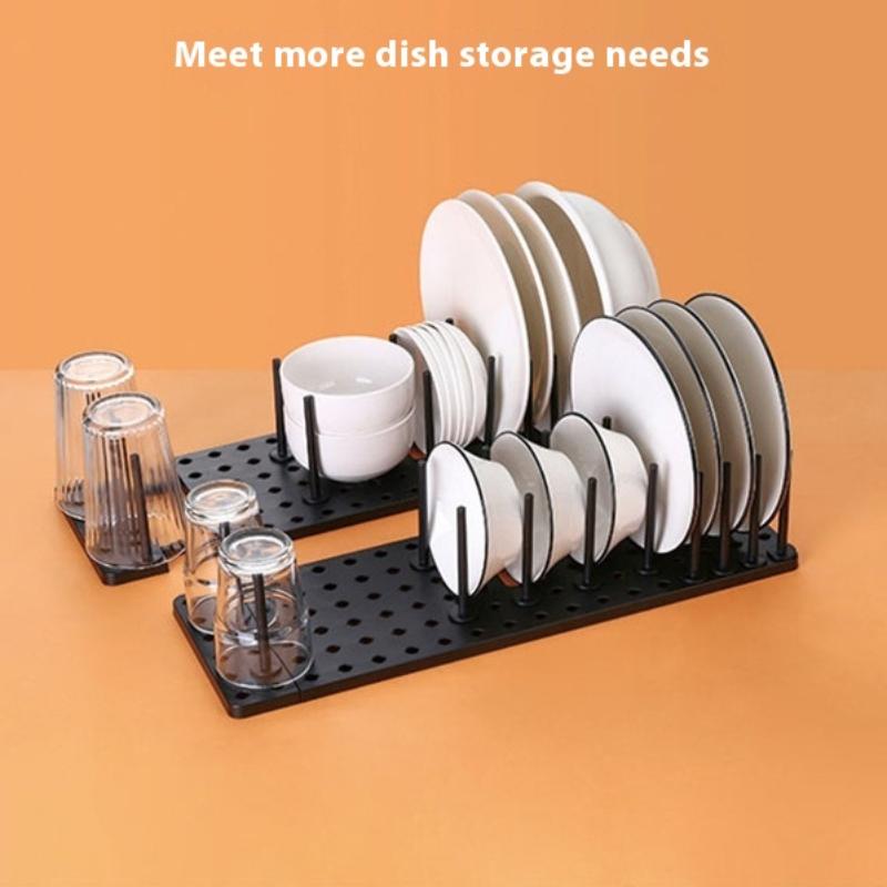 Organizador de gavetas, prateleira de armazenamento expansível para cozinha, placa de grampos com fundo antiderrapante e 12 pinos, placa de armazenamento de placas telescópicas