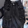 High-quality Vintage Loose Wide Leg Pants Big Pocket Black Denim Cargo Pants Female Casual Streetwear Jeans Trousers for Women