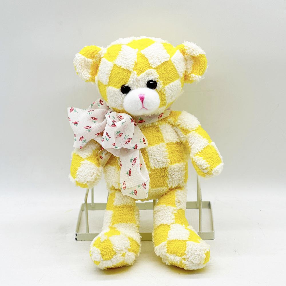 Hot Selling New Teddy Beer Plush Ribbon Checkerboard Teddy Cute Plush Doll