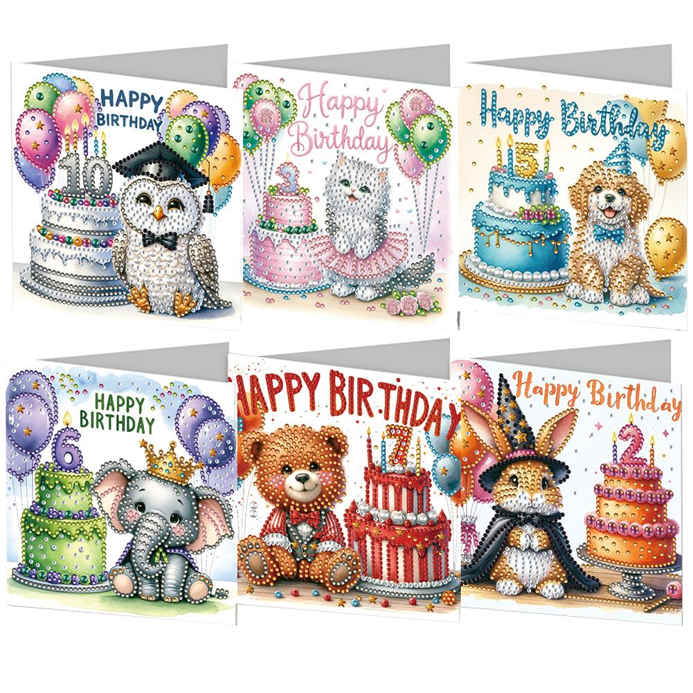 6pcs Diamond Painting Christmas Cards Handmade 5D Rhinestone Embroidery Arts Cards Kits Diamond Painting Greeting Thank You Card