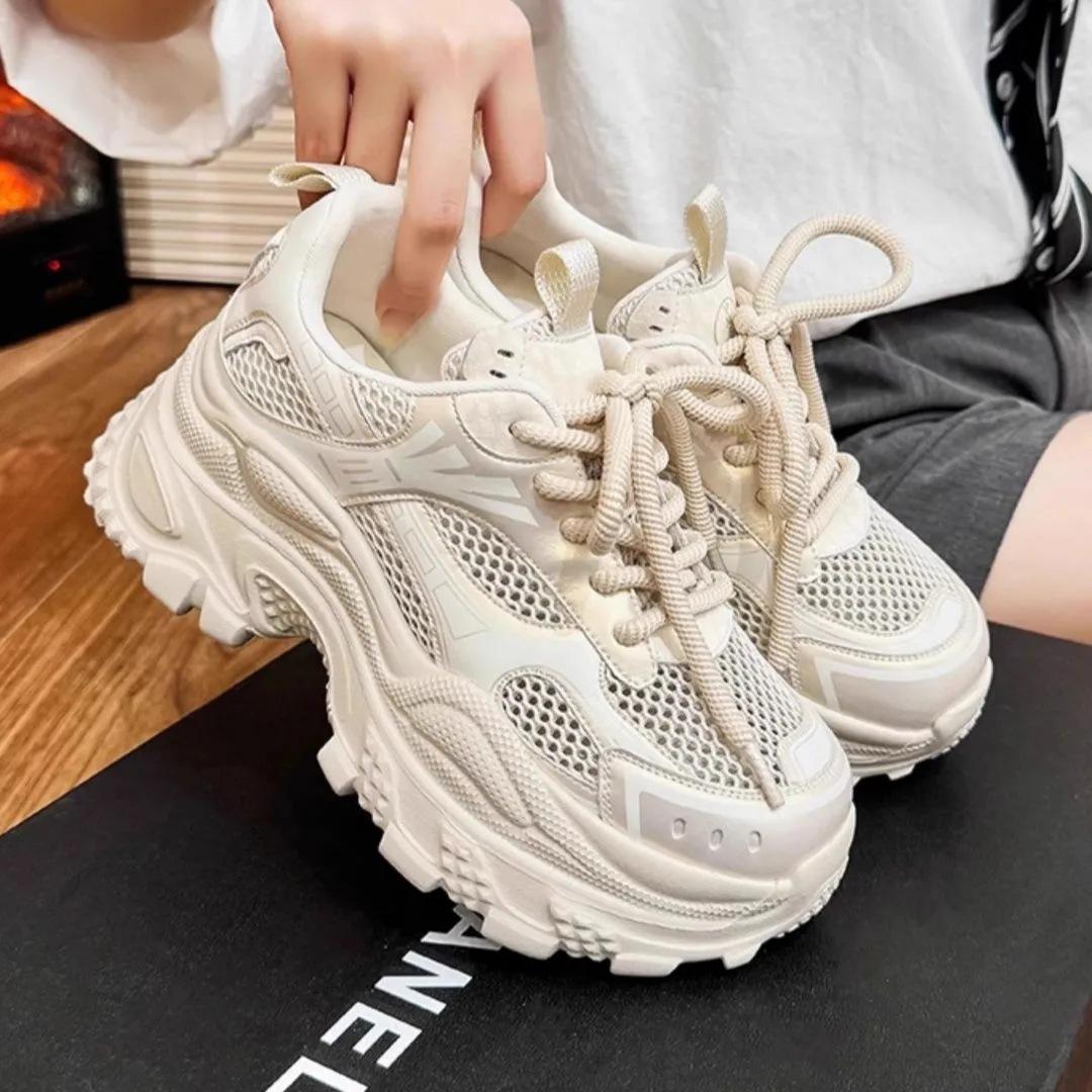 

Thick-soled silver dad shoes for women 2025 summer new fried street versatile breathable mesh heightening lightweight sports shoes tide 35