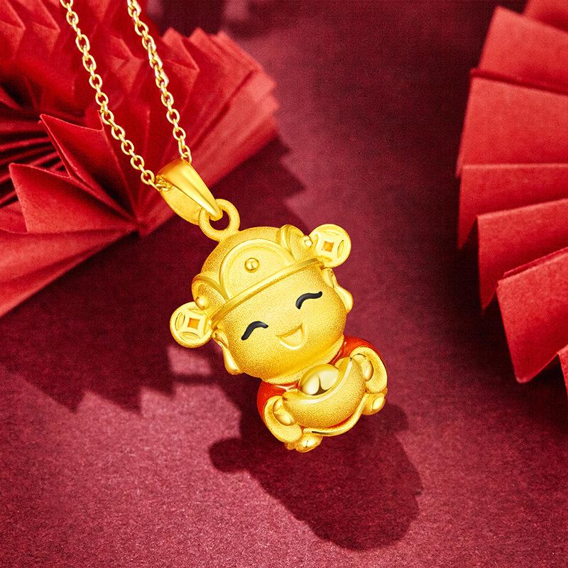 Vietnamese Gold-Plated Buddha & Guanyin Pendant Necklace - Enamel Ingot God of Wealth Design for Men and Women