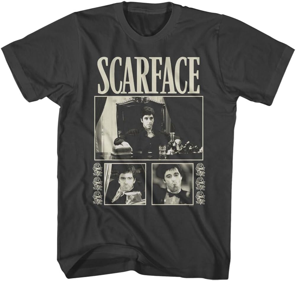 Scarface Photos with Roses Adult Short Sleeve T Shirt 80s Movies Vintage Style Graphic Tees S разноцветный