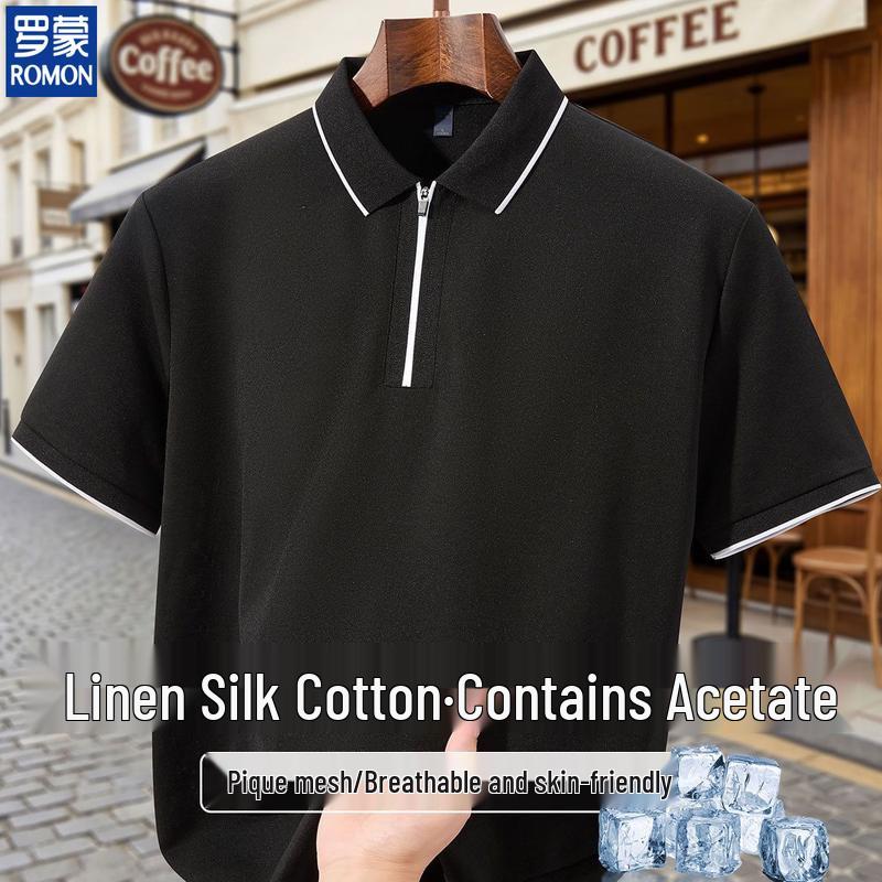 ROMON Men s Linen Silk Blend Cooling Polo T-Shirt XL