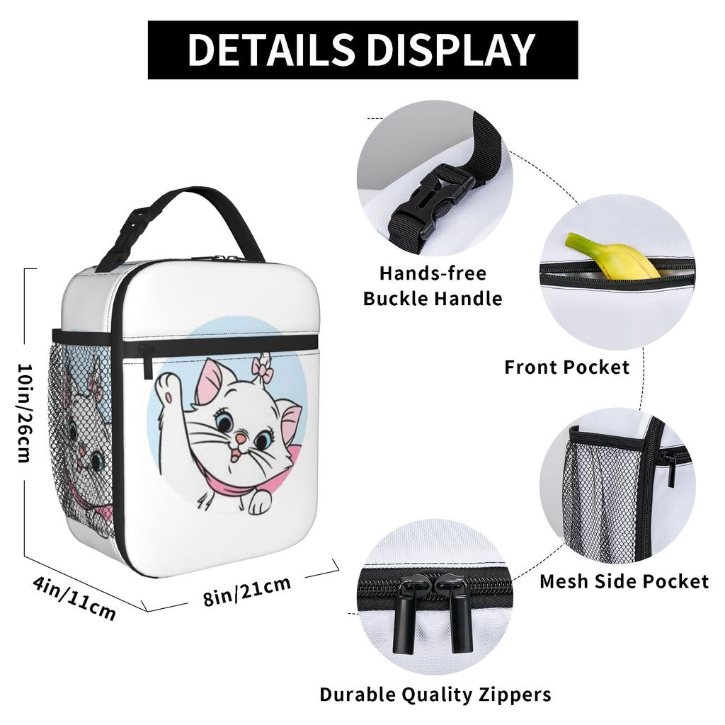 Maries Cat Insulated Lunch Bag Portable Meal Container Cooler Bag Tote Lunch Box School  Travel Men Women