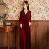 Court Style Women's Long Sleeve Nightgown - Spring/Autumn/Winter, Warm Black Pajamas, Slim Fit, Plus Size Homewear