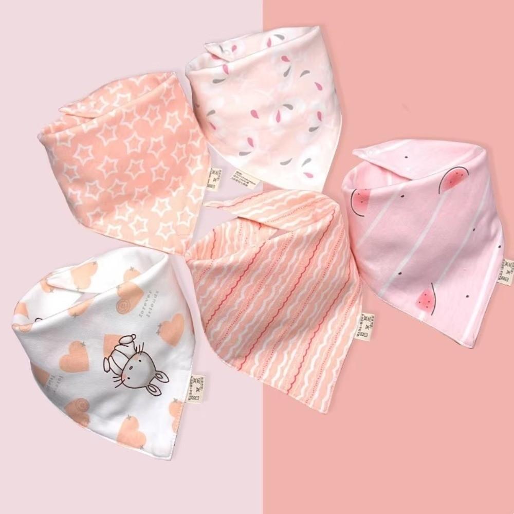 5PCS/SET Triangle Design Cotton Bibs Cartoon Print Feeding Bibs Cute Saliva Towel Toddler Use