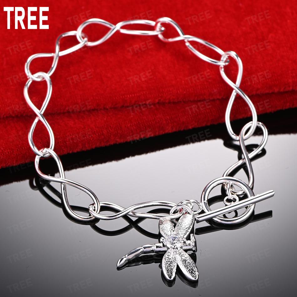 925 Sterling Silver Simple Dragonfly Side Chain Beautiful Bracelet Gift Jewelry