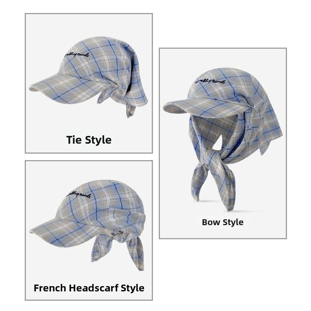 Fashionable Tied Head Cap Retro Plaid Triangle Headscarf Hat Travel Vacation