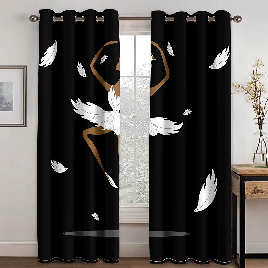 3D Cartoon Einhorn Vorhang Tanzendes Mädchen Vorhang Schwarzweiß Schwan Vorhang 2 Paneele Wohnzimmer Schlafzimmer Kinderzimmer Deko
