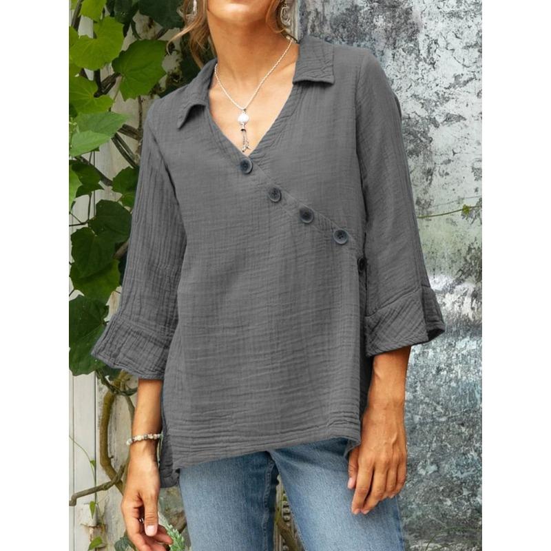 Women's Casual Button V-neck Shirt Top