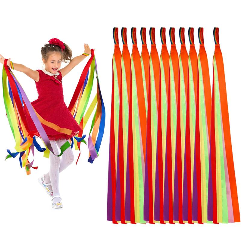 Ribbons Rainbow Streamers Hand Held Rhythmic Gymnastics Dance Fun Adults Kids Girls Sensory Development Toys Party Favors