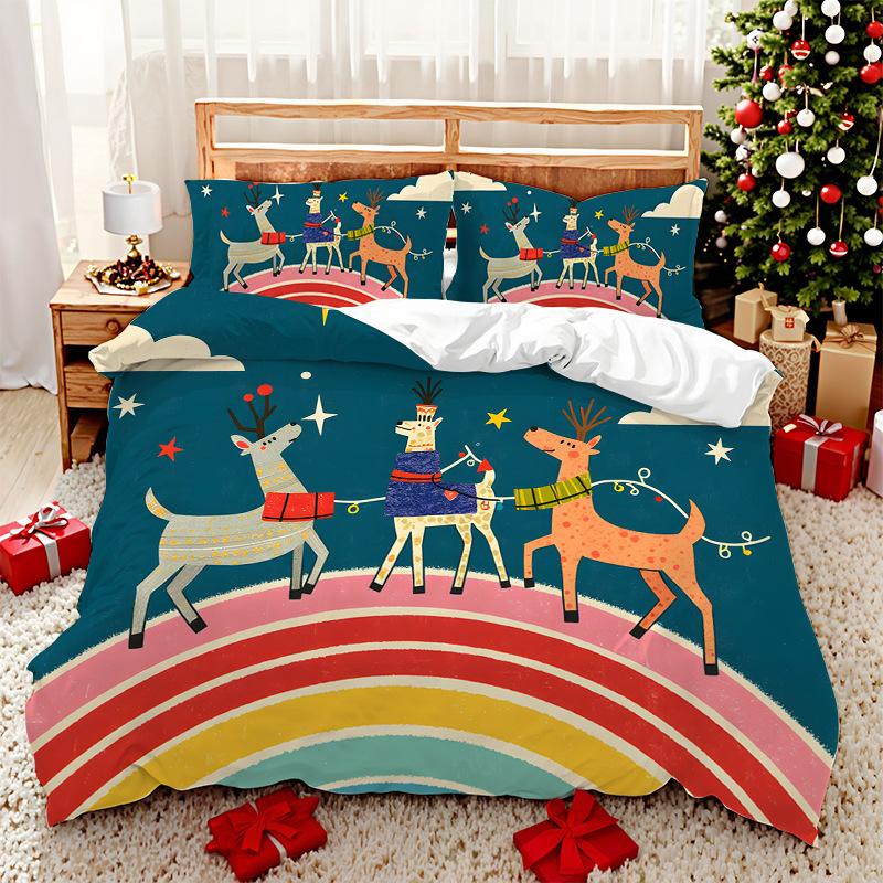 3D Digital Printed Bedding Two Or Three Piece Santa And Elk Polyester Quilt Cover