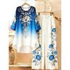 1116 European and American plus-size women's new vintage bohemian style round neck mid-sleeve set