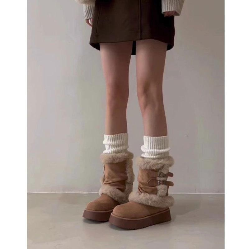 Real Fur Integrated Thick-bottomed Fluffy Snow Boots Women's New Winter Velvet Warm Non-slip Cotton Boots