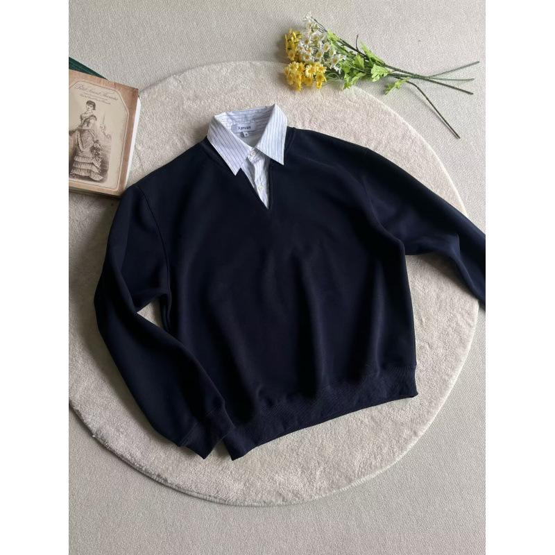 Men s Striped Two-Piece V-Neck Hoodie - College Style Boxy Pullover for Autumn M