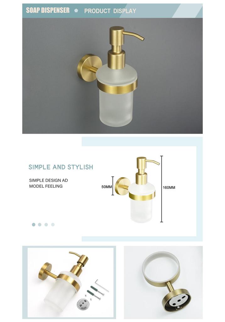 Brushed Gold 304 Stainless Steel Bathroom Set: Knurled Towel Rack, Towel Bar, Paper Holder, and Coat Hook