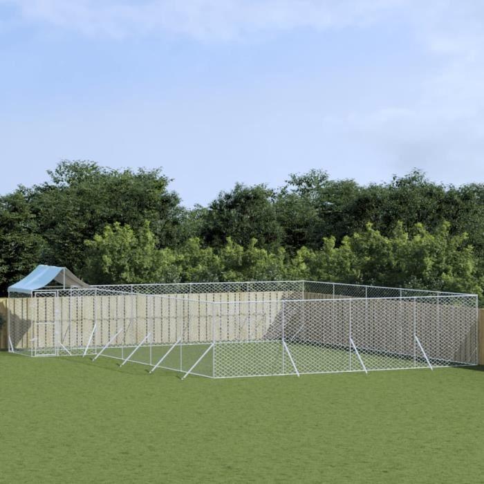 VidaXL Chenil d'extérieur pour chiens avec toit argenté 10x8x2,5 m 3190473
