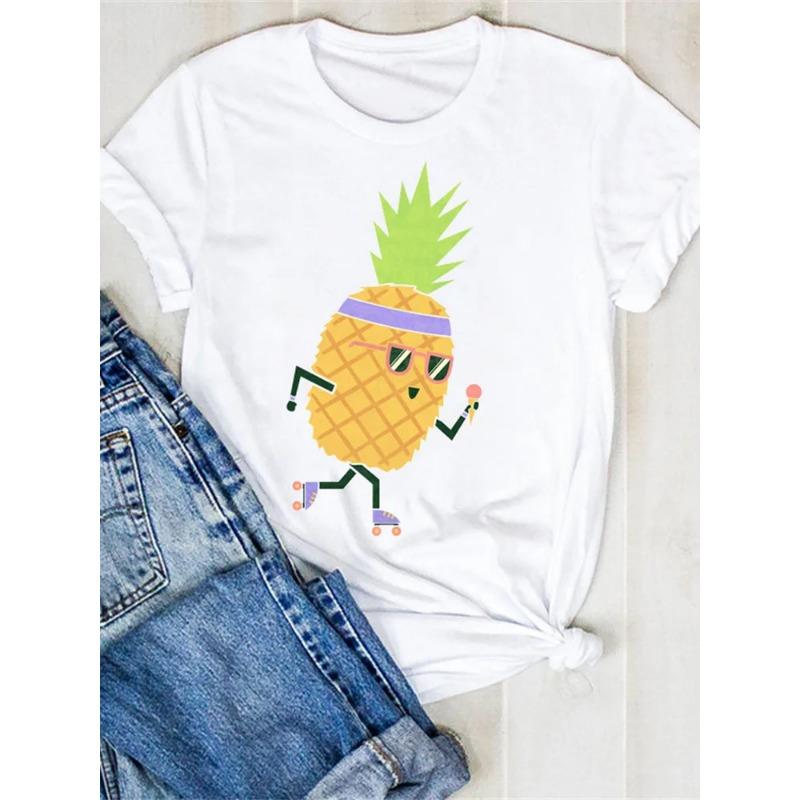 

Женская футболка с изображением ананаса, лапы, собаки, домашнего животного, мультфильма, фруктов, пляжная женская трендовая футболка, красивый топ, красивая футболка с графическим рисунком