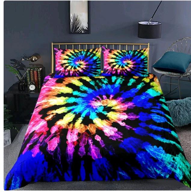 Tie Dye Duvet Cover King/Queen Size,Hippie Rainbow Spiral Swirl Bedding Set Ethnic Abstract Art Fashion Polyester Quilt Cover