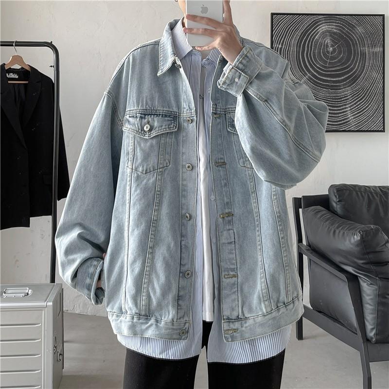 Mens Loose Fit Denim Jacket Stylish Casual Fall Outerwear Teen Students