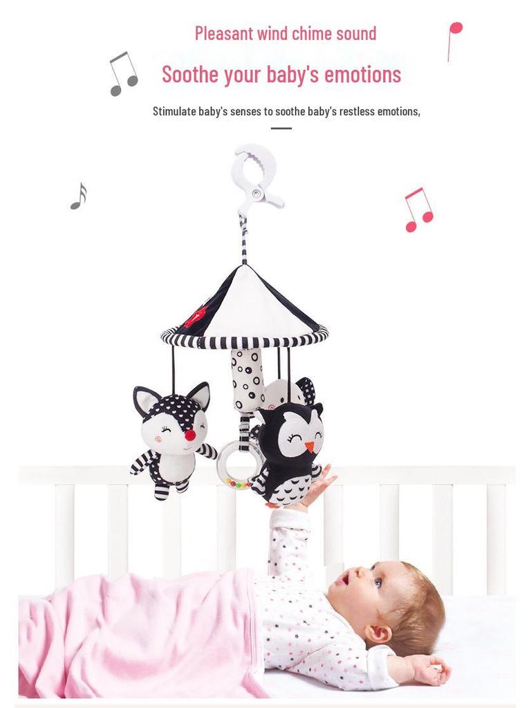 Happy Monkey Black & White Newborn Crib Mobile: Rotatable Wind Chime & Stroller Hanging Toy