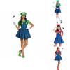 Encantador Disfraz de Falda de Trabajador Luigi de Super Mario Bros para Mujer para Fiestas de Halloween
