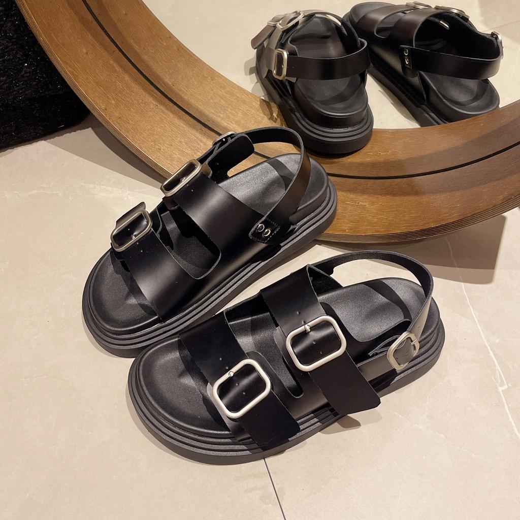Plateausandalen mit dicker Sohle für Damen Sommer 2024 neue Mode Gürtelschnalle Muffin-Sohle rutschfest Strandschuhe Damen