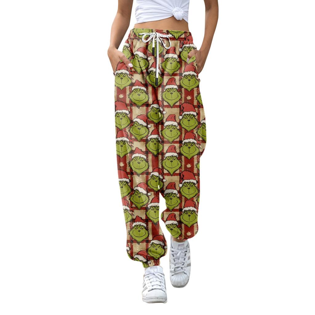 Women's Fashion Christmas Loose Drawstring Waist Solid Color Casual Sports Pants