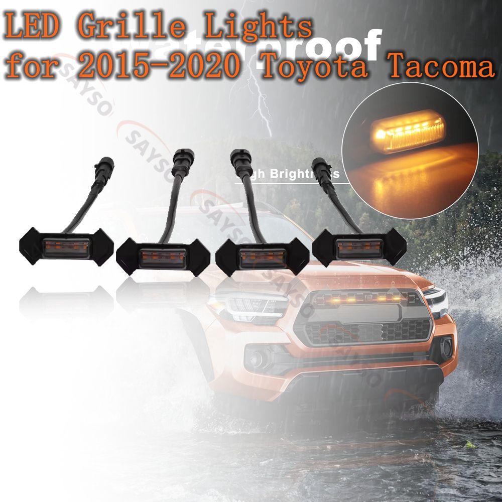 

LED Grille Lights 4 PCS with Fuse Adaptor for Tacoma TRD PRO 2016-2025 OEM Front Grille, Amber Shell with Amber Light дым
