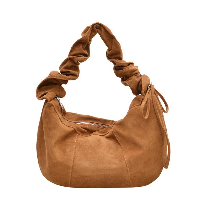 Crossbody bag women's new pleated cloud bag retro velvet dumpling bag casual large capacity shoulder bag tide