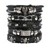 Men's Retro Skull Leather Bracelet Set: Handwoven Multi-Layer Rope with Figure 8 Design, 5 Pieces.