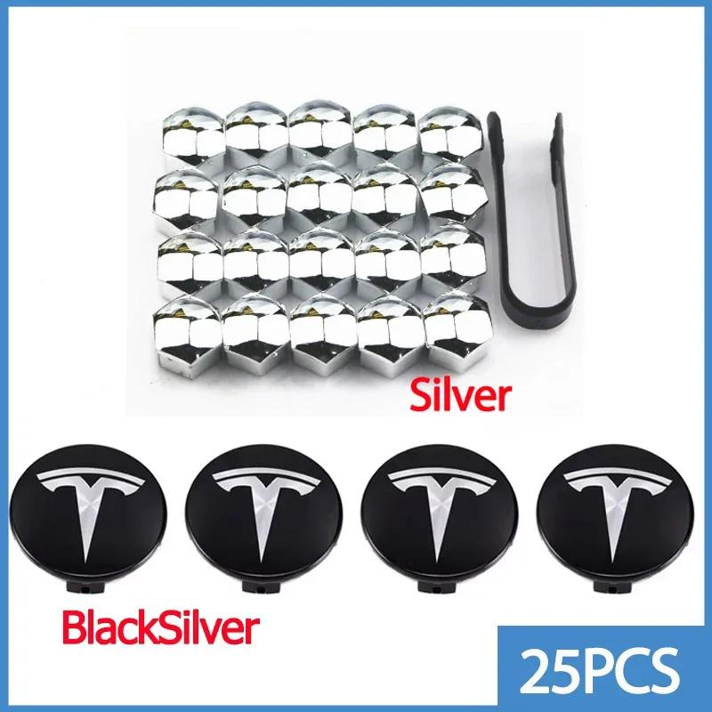 56mm Center Hub Caps for Tesla Model 3 Y S X Car Wheel Valve Cap Tire Lug Nut Protective Cover Exterior Decoration 25pcs / 29pcs