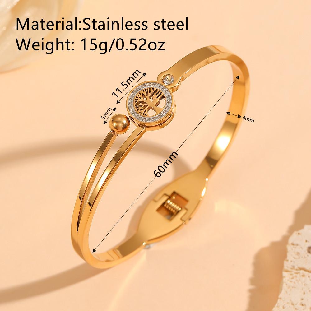 18 Karat vergoldetes Lebensbaum-Armband mit Diamanten - Damen Titanstahl