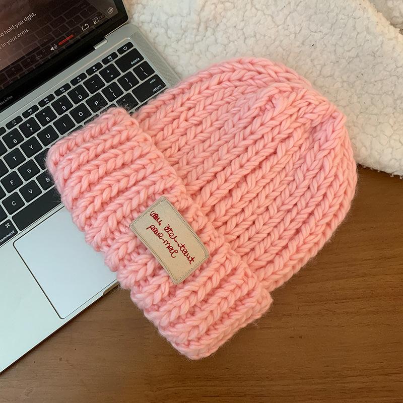 Big Head Circumference Patch, Blue Knitted Wool Hat, Women's Face In Autumn and Winter, Small Versatile Hat, Ear Protection, Cold Hat