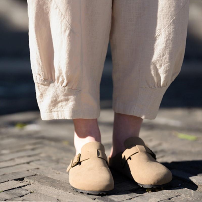 Johnature Women Vintage Solid Color Pants Elastic Waist Patchwork Pockets Summer Trousers Bloomers Pants