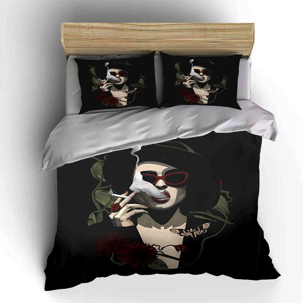 Vintage Smoking Woman Print Bedding Duvet Cover Set Duvet Cover Pillowcases (1*Duvet Cover 2*Pillowcases, without duvet insert)