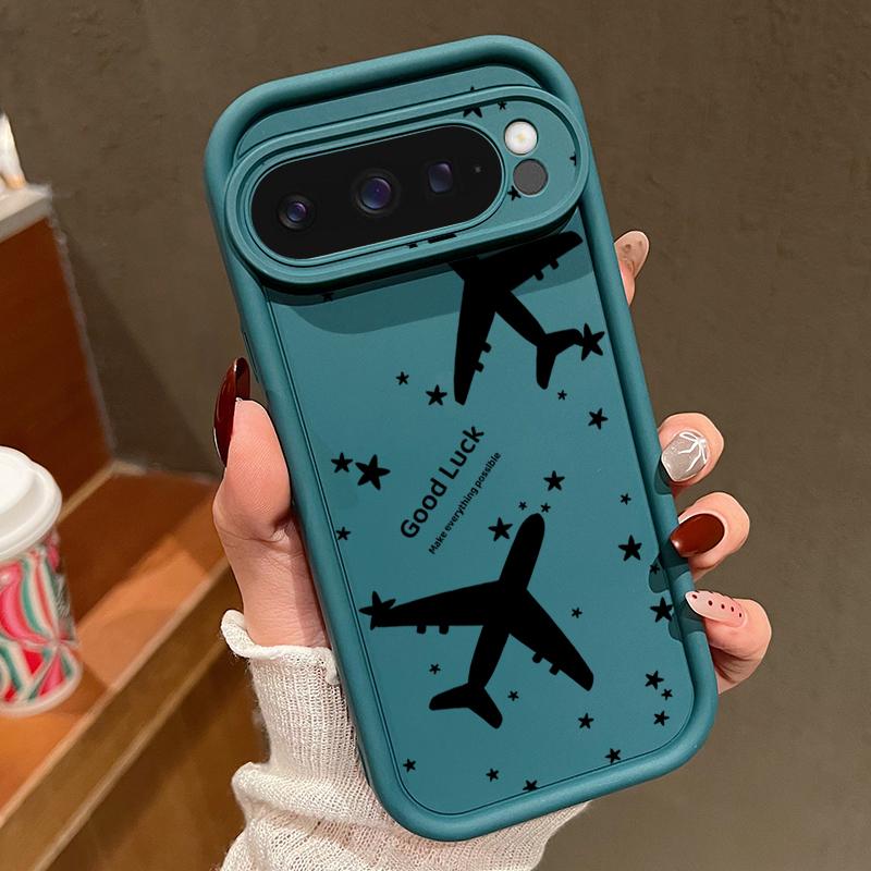 Airplane Stars Pattern Matte TPU Case For Google Pixel 9 Pro XL 8A 8 Pro 7A Shockproof Soft Silicone Lens Protection Phone Cover