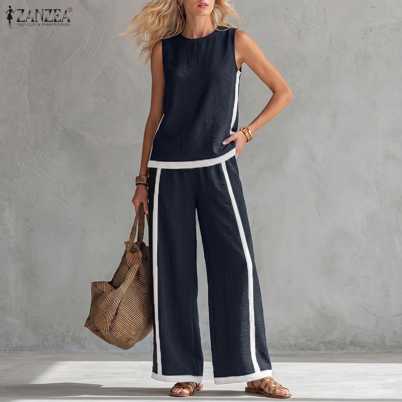 ZANZEA Women Sleeveless Vest Tops and Long Pants Casual Two Piece Suit Sets