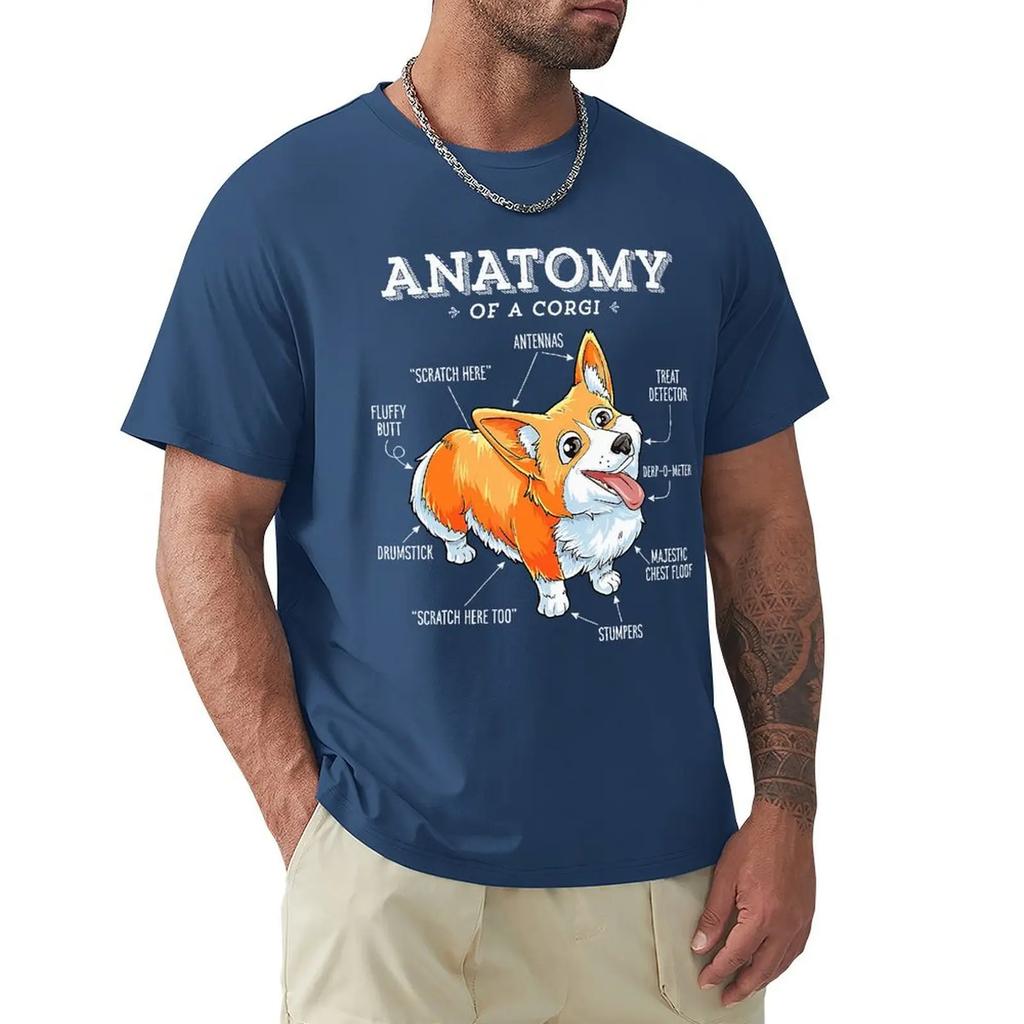 Men Anatomy Of A Corgi Funny Corgis Dog Puppy T Shirts Dog Lover Pure Cotton Tops Vintage Short Sleeve Tee Shirt Printed T-Shirt