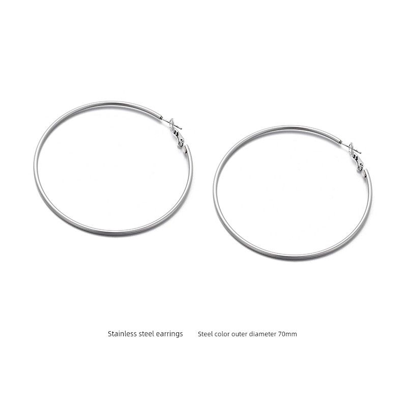 Women's Stainless Steel Big Circle round European and American Exaggerated Earrings