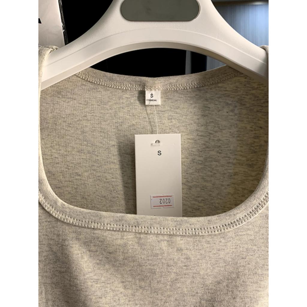 Special Offer Human Cotton Summer New Square Collar Shoulder Short-sleeved T-shirt Solid Color Slim-fitting and Thin Short Bottoming Top