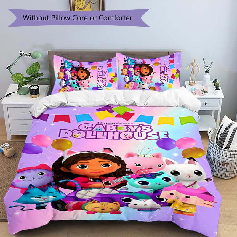 3pcs Gabby's Dollhouse1 pattern bedding set duvet cover set includes duvet cover &pillowcases, perfect all season bedroom decoration & gift