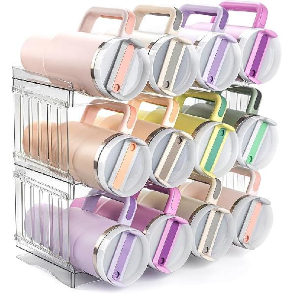 Water Bottle Organizer for Full Stanley 40 Oz Tumbler with Handle, Cabinet Kitchen Pantry Organizers and Storage for Owala Stanley Cup Accessories