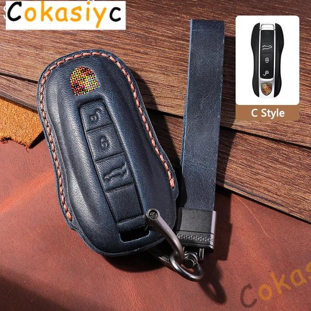 AABKR1 Leather Car Key Case Cover For Porsche Macan 911 Panamera Cayenne 2018 Replacement Boxster 986 987 981 Remote Fob Shell Keychain