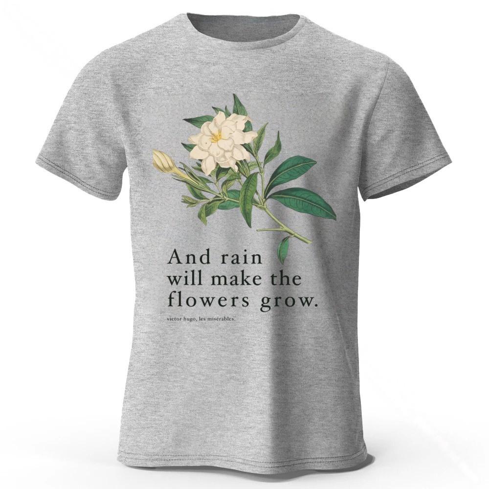 Retro-Stil Blumen und Regen Reines Baumwoll-T-Shirt für Herren Mode Lässig Übergröße Locker Kurzärmlig Weiches Oberteil