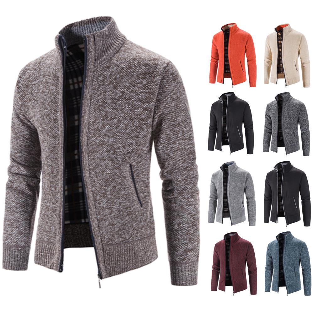 2024 Men's Autumn/Winter Stand-Up Collar Fleece-Lined Cardigan Sweater