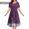 Sommer Damen Blumen 3D-Druck Kurzarm Rundhals Kleid