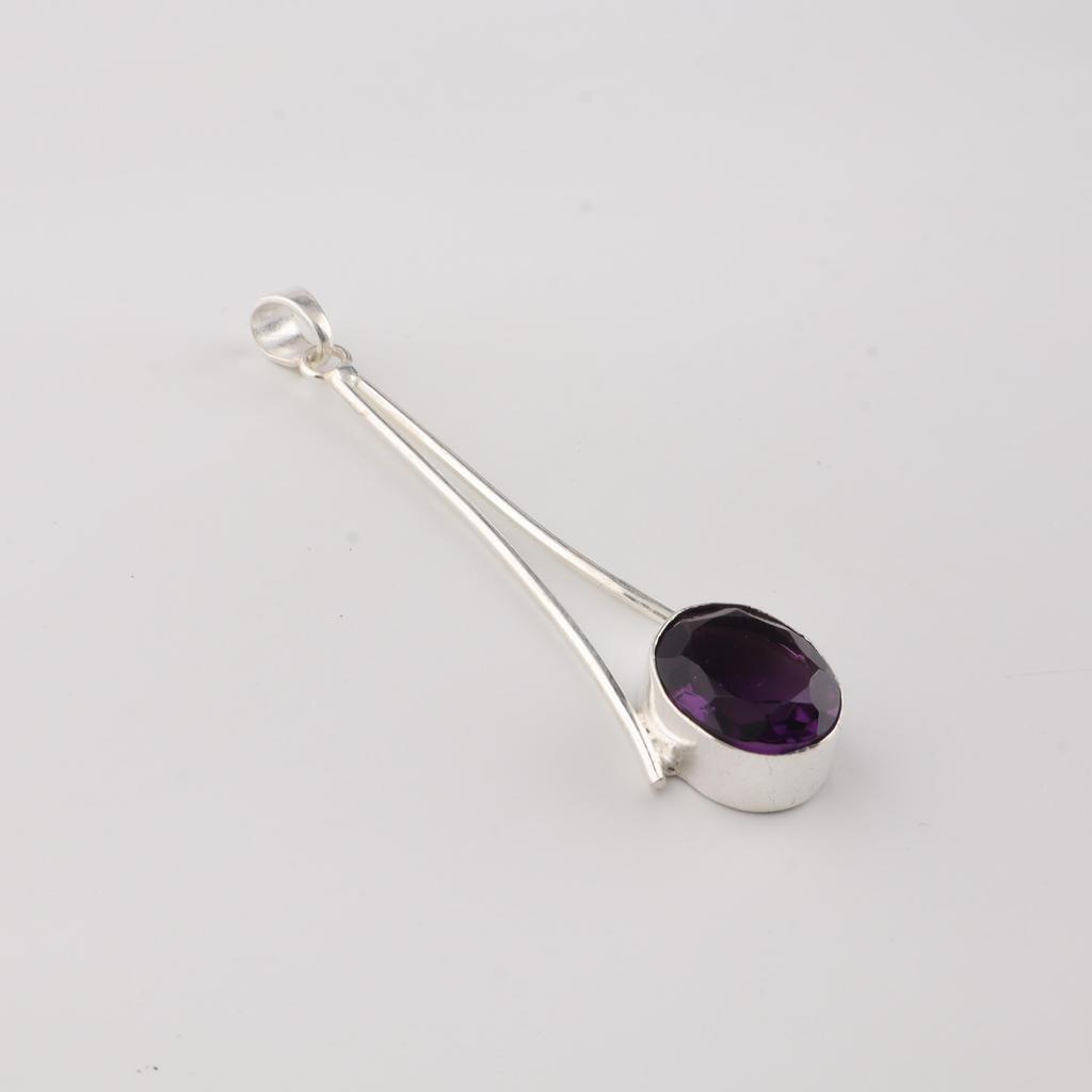 Amethyst Gemstone 925 Sterling Silver Handmade Jewelry Designer Pendant 1.79" Gift For Birthday PP-69-1