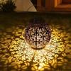 Solar Garden Light Outdoor Garden Decoration Solar Lights Metal Waterproof Round Lantern Lights Hanging Hollow Projection Lights